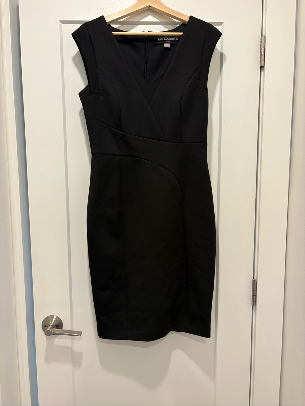 Karl Lagerfeld Black V-Neck Tailored Sheath Dress